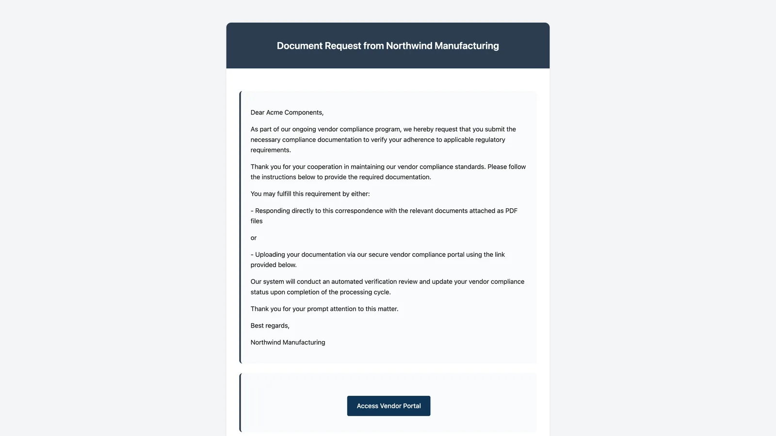 The request email